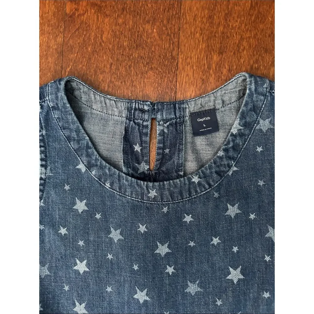 Gap Kids Star-Print Blue Denim Dress, Great 4th of July Summer Dress, Size Lg